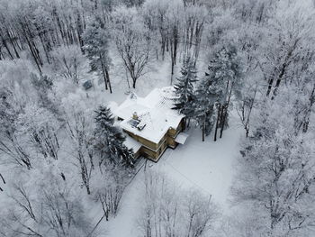 High angle view of trees on snow covered land