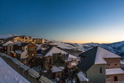 High angle view of townscape against sky during sunset