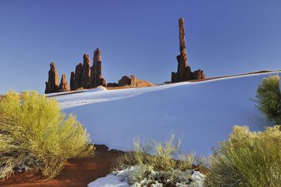 Rock formation of monument valley during winter