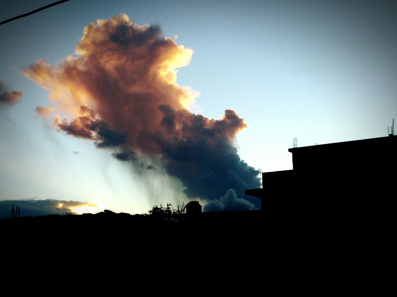 sky, sunset, cloud - sky, building exterior, silhouette, built structure, architecture, cloudy, weather, smoke - physical structure, dusk, cloud, house, nature, outdoors, storm cloud, scenics, no people, dramatic sky, overcast