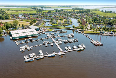 Aerial from the harbor from terherne in friesland the netherlands