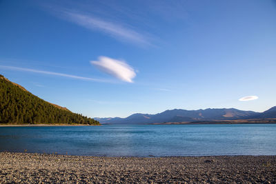 Scenic view of lake against blue sky