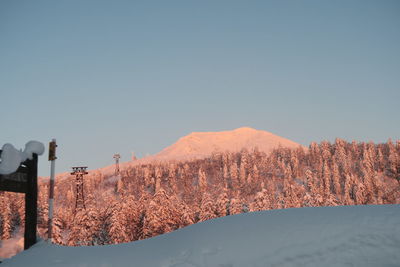 Scenic view of snowcapped mountains against clear sky