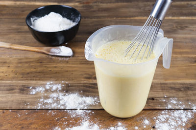 High angle view of drink on table