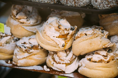 High angle view of bread for sale in store