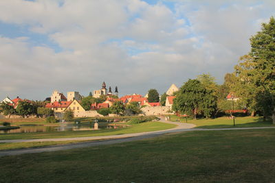 Scenic view of almedalen park against cloudy sky