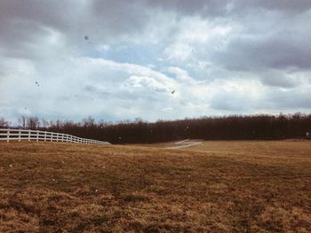Scenic view of field against cloudy sky