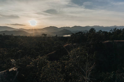 Scenic view of mountains against sky during sunset