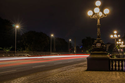 Light trails on road at night