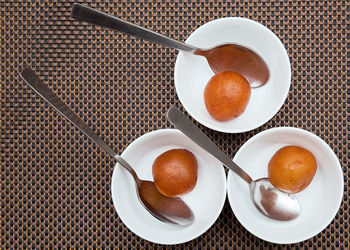 High angle view of breakfast on table