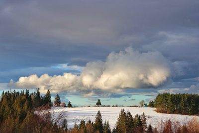 Panoramic view of landscape against sky during winter