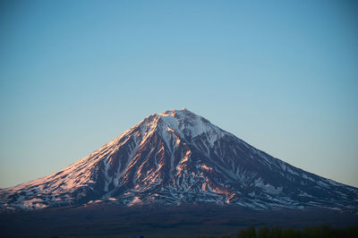 Scenic view of snowcapped mountain against clear sky