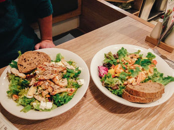 High angle view of salad in plate on table