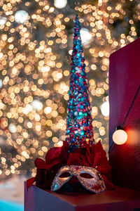 Close-up of illuminated christmas tree