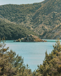 Scenic view of lake against clear sky