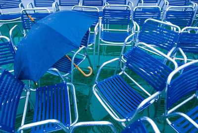 Full frame shot of blue chairs