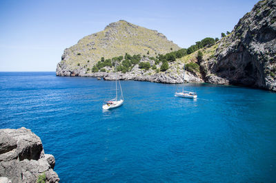 Scenic view of sea against clear sky