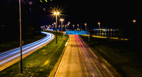 Light trails on street at night