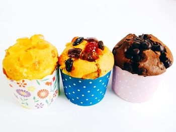 Close-up of cupcakes against white background