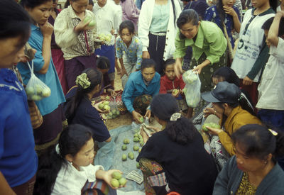 High angle view of people standing outdoors