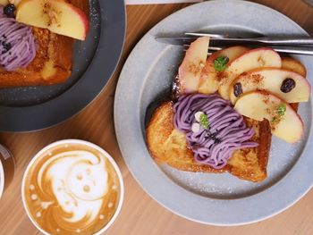 High angle view of food in plate on table