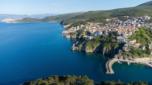 Vrbnik on island krk from above with adriatic sea in background