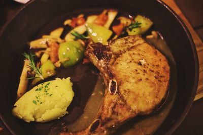 Close-up of meal served in plate