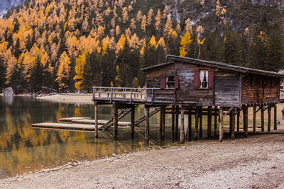 Scenic view of lake in forest during autumn