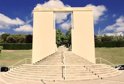 View of staircase against cloudy sky