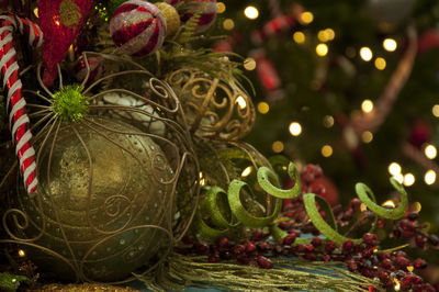 Close-up of illuminated christmas tree