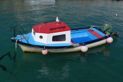 High angle view of fishing boat in sea