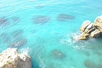 High angle view of rock formation in sea