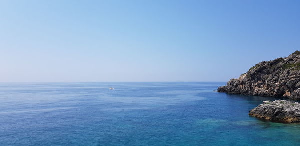 Scenic view of sea against clear blue sky