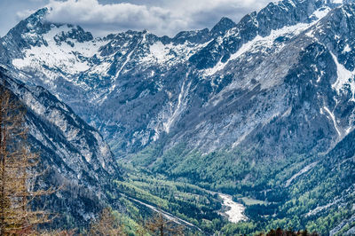 Scenic view of snowcapped mountains against sky