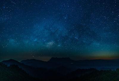 Scenic view of mountains against sky at night