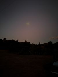 Silhouette trees on field against sky at night