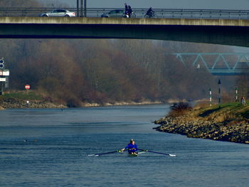 Boat sailing in river