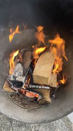 High angle view of bonfire