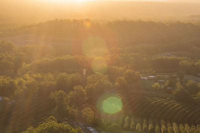 High angle view of landscape against sky during sunset