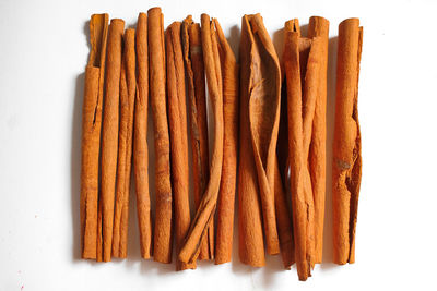 High angle view of bread on white background