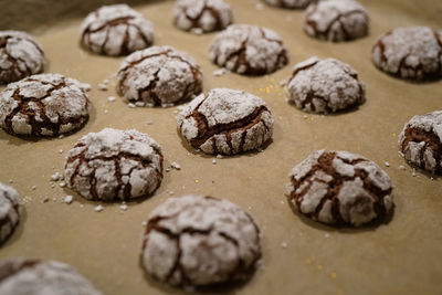 High angle view of cookies on table