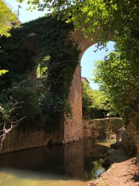 View of arch bridge over canal