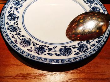 High angle view of bowl on table