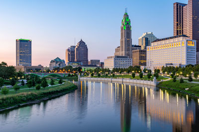 River passing through city buildings