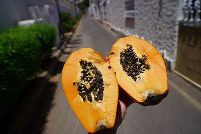 High angle view of orange slice