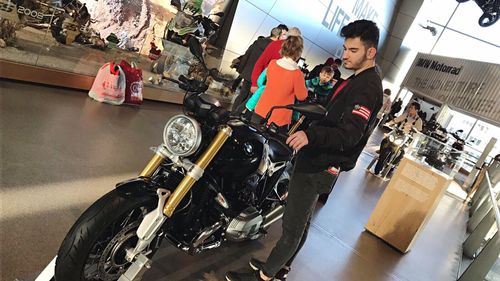 High angle view of man on motorcycle