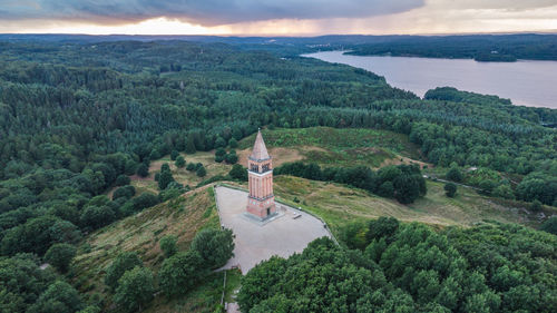 Aerial photo of tourist attraction himmelbjerget and silkeborg lake