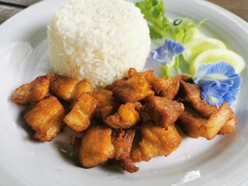 High angle view of meal served in plate
