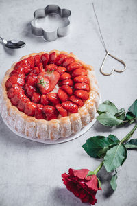 High angle view of cake on table