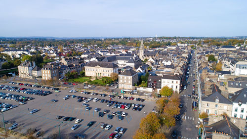 High angle view of cityscape against sky